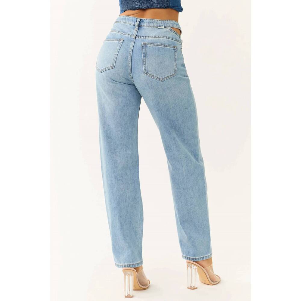 NEW CEROS cutout waistband detail straight leg jeans in light blue - Picture 2 of 5